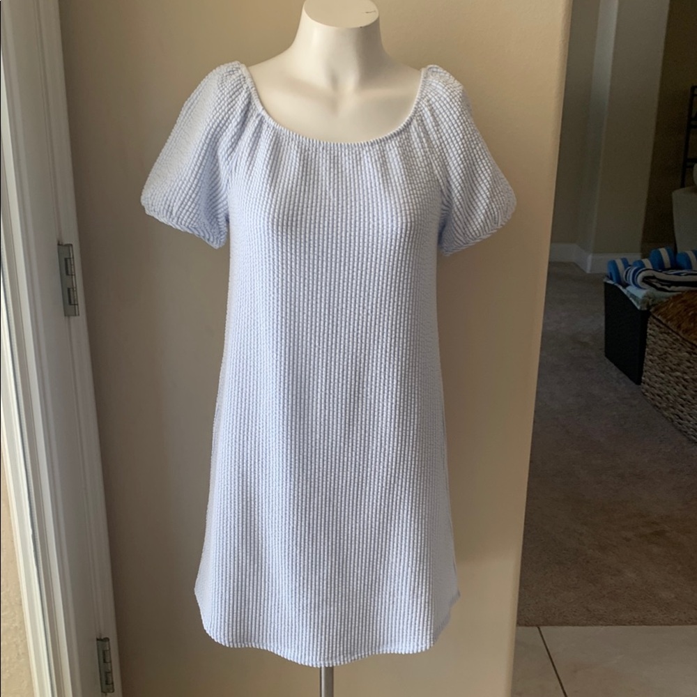 Seersucker Light Blue and White Women's Medium Dress